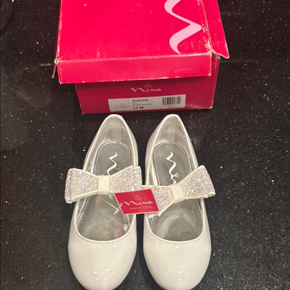 New Tags Box Nina Silver White Sparkly Dress Shoes 13 Little Girl